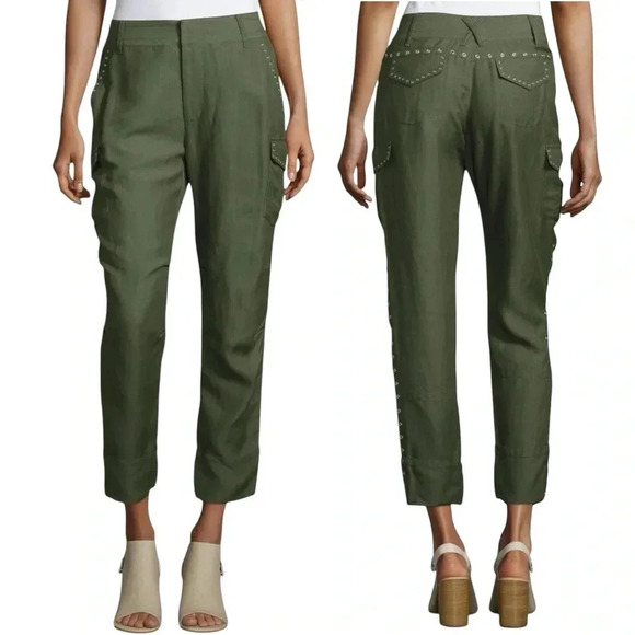 DEREK LAM 10 CROSBY | NWOT Easy Cargo Pants w Grommets Utility Military Green 0 - Picture 1 of 10